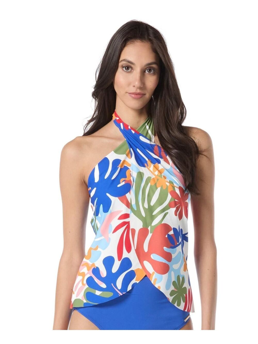 Vince Camuto Womens Cross Over Tankini Top  L  White (0028)